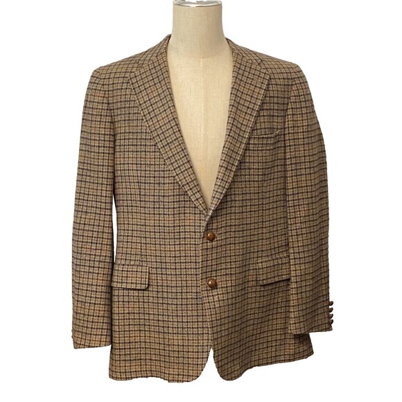 Vtg Donald Brooks Camel Hair Blazer Jacket Mens 46L Houndstooth USA UNION Made - Picture 1 of 12